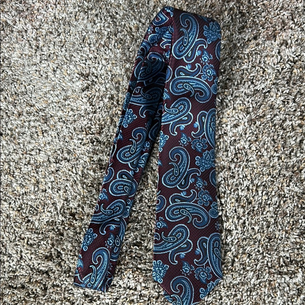 Countess Mara Men’s Paisley Patterned Polyester Tie in Blue and Brown